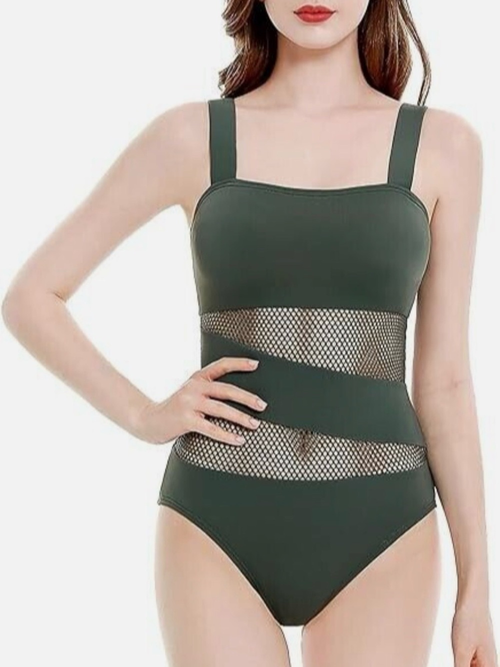Carmen Marc Valvo Sage Green Mesh Panel One Piece Swimsuit Women’s Size 14